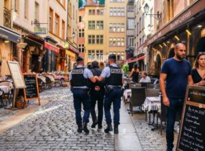 Une interpellation par la police dans une rue du Vieux-Lyon